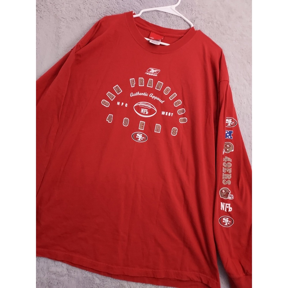San Francisco 49ers Shirt Mens Extra Large Reebook Long Sleeve Spellout Footbal